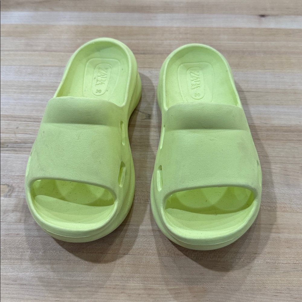 Zara Lime Green Slide Sandals